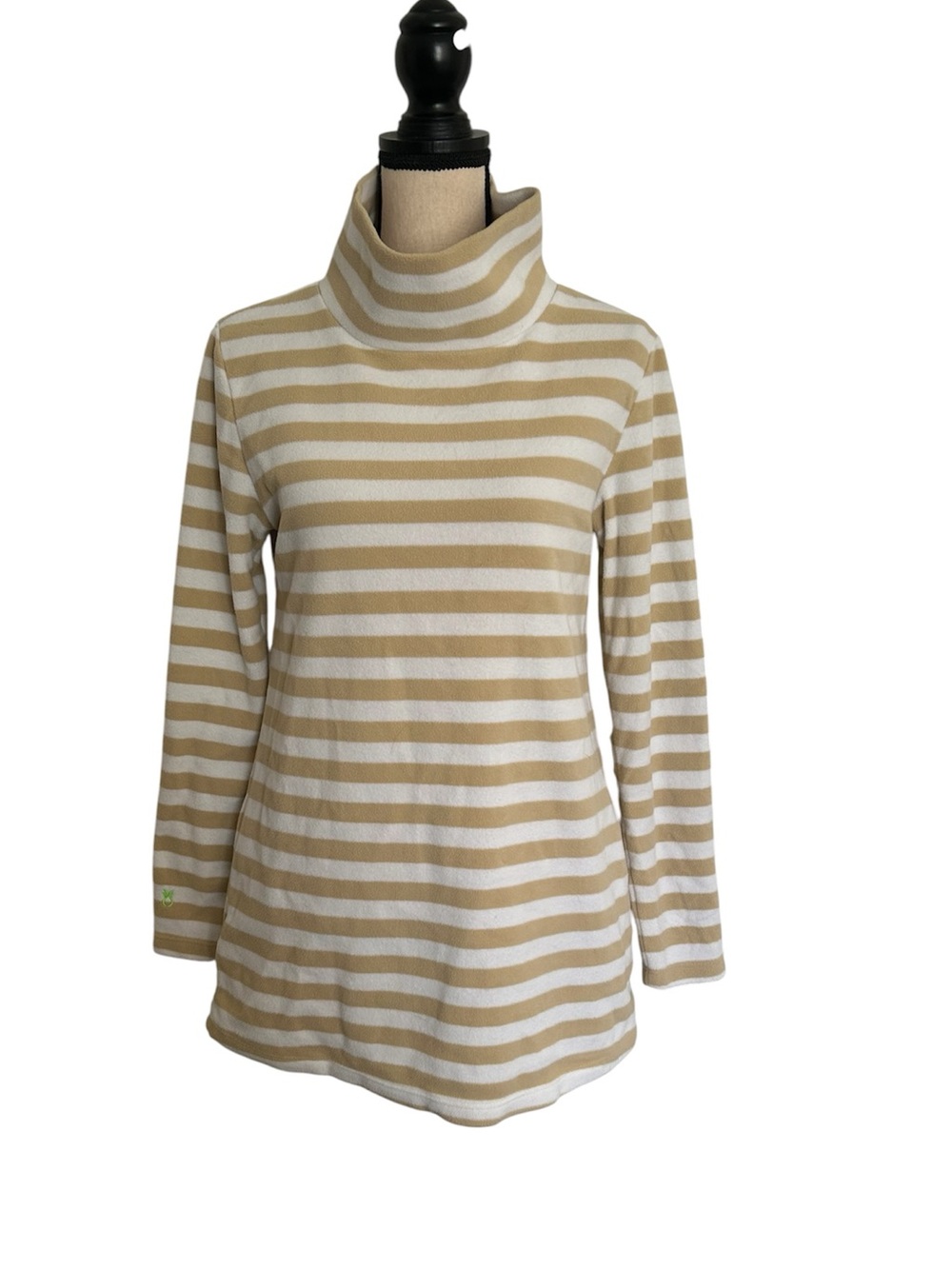 Dudley Stephens White & Tan Stripe Fleece Tuirtleneck Sweater